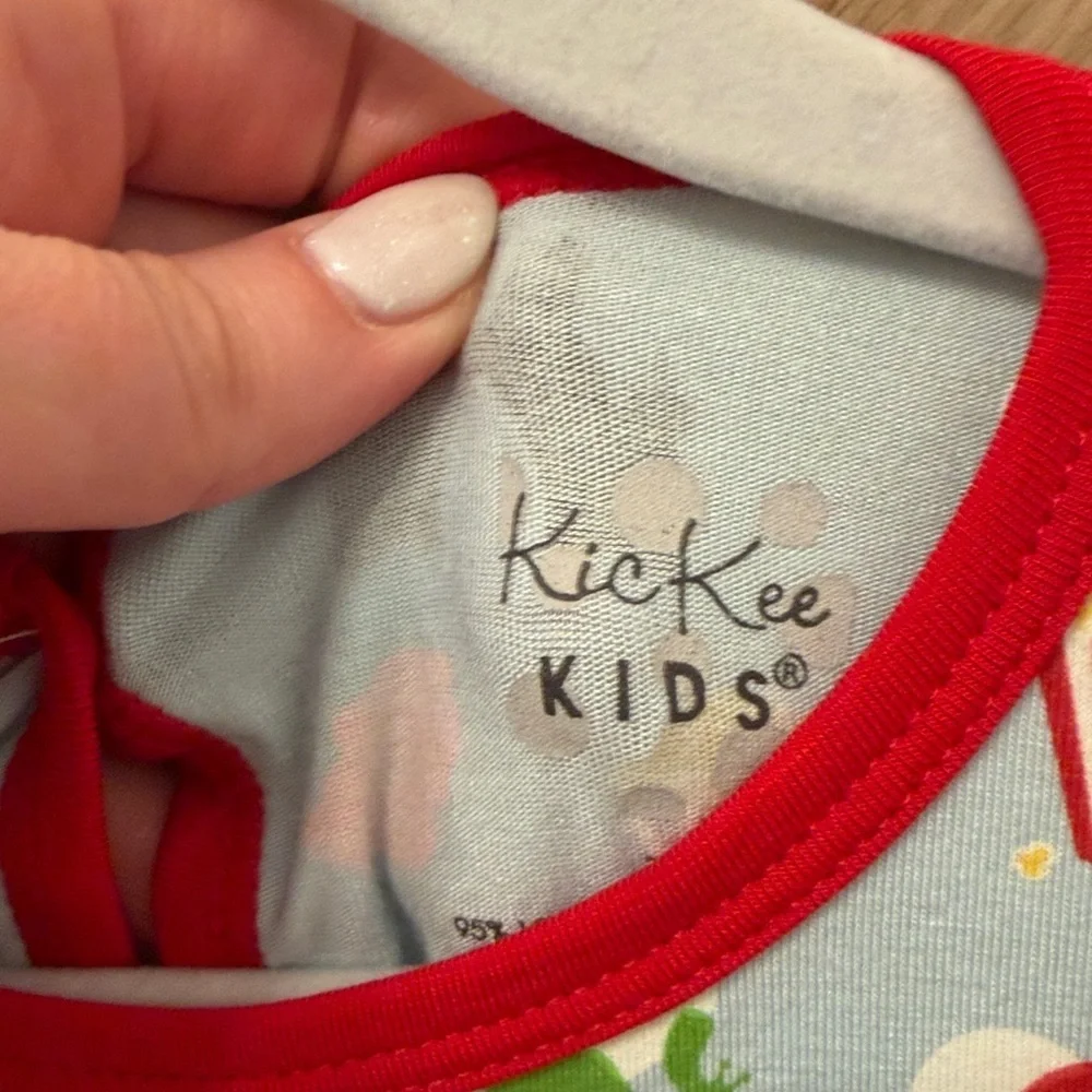 Kickee Pants Blue Dress with Red Trim and Fun Print